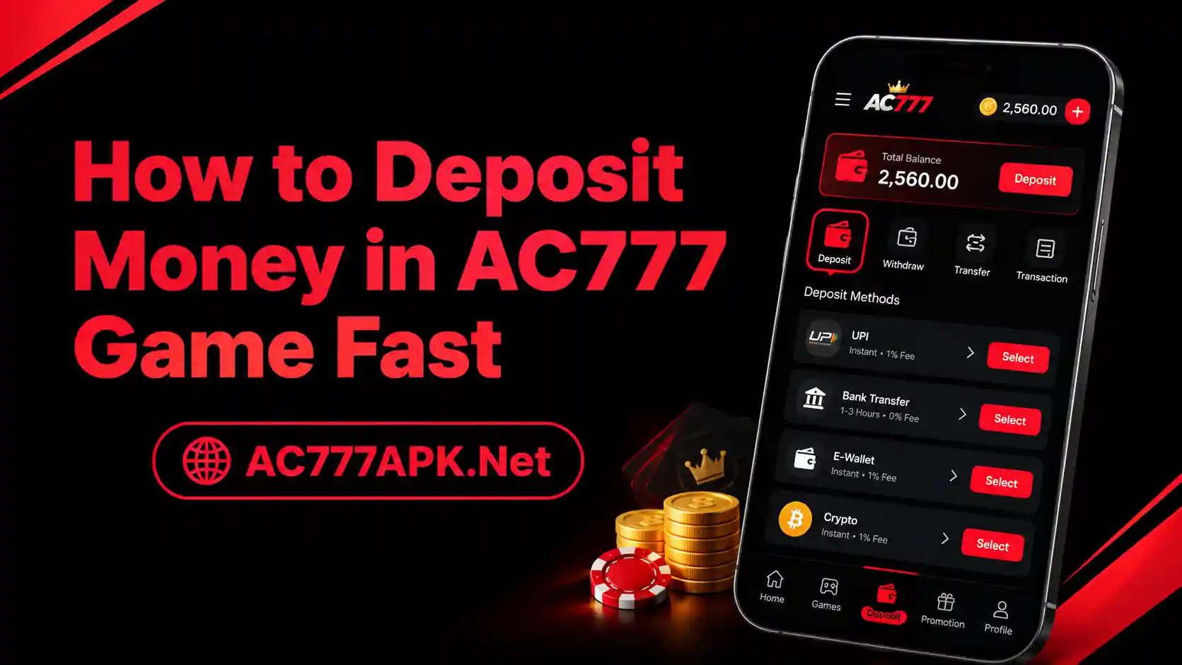 Deposit Money in AC777 Game